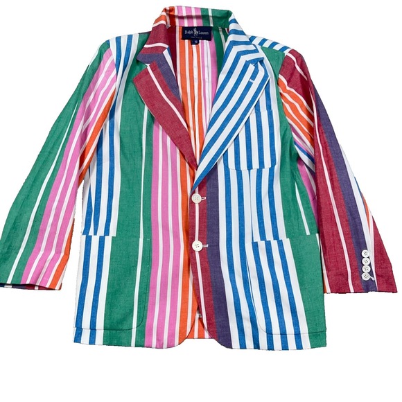 Vintage Ralph Lauren Jacket Women 10 Blazer Sport Coat 80s 90s Multi Rainbow Fun - Picture 2 of 15